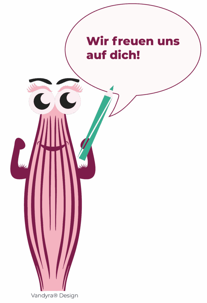 Muskelmaskottchen Herkuline mit Sprechblase: Wir freuen uns auf dich!
